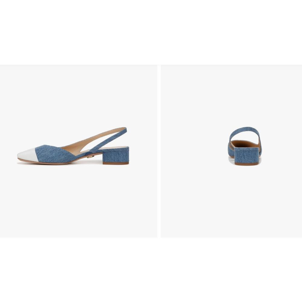 VERONICA BEARD Cecile leather-trimmed denim slingback flats Sandals 7 NIB 350 - Picture 3 of 15